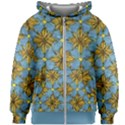 Gold abstract flowers pattern at blue background Kids  Zipper Hoodie Without Drawstring View1