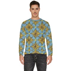 Gold Abstract Flowers Pattern At Blue Background Men s Fleece Sweatshirt