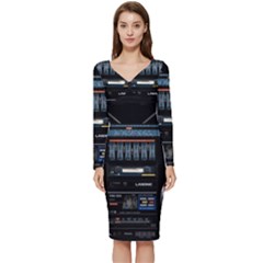 Vintage Radio Long Sleeve V-neck Bodycon Dress  by Proyonanggan