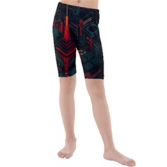 A Dark City Vector Kids  Mid Length Swim Shorts by Proyonanggan