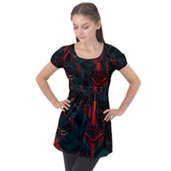 A Dark City Vector Puff Sleeve Tunic Top by Proyonanggan