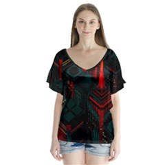 A Dark City Vector V-neck Flutter Sleeve Top by Proyonanggan