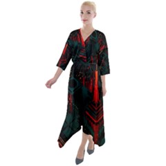 A Dark City Vector Quarter Sleeve Wrap Front Maxi Dress by Proyonanggan