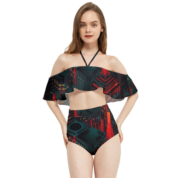 A Dark City Vector Halter Flowy Bikini Set 