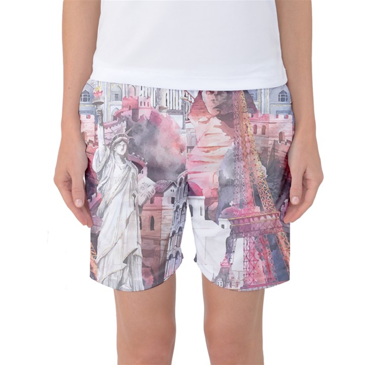 Vintage Landmarks Travel Women s Basketball Shorts