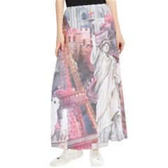 Vintage Landmarks Travel Maxi Chiffon Skirt by Proyonanggan