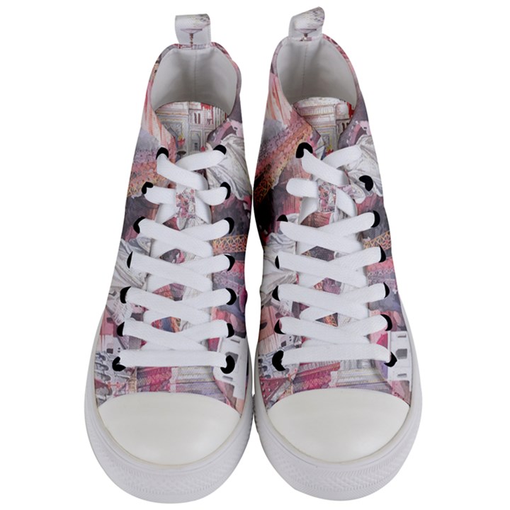 Vintage Landmarks Travel Women s Mid-Top Canvas Sneakers