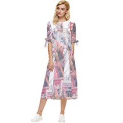 Vintage Landmarks Travel Bow Sleeve Chiffon Midi Dress by Proyonanggan