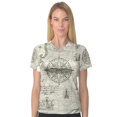 Vintage World Map Antique V-neck Sport Mesh Tee by Proyonanggan