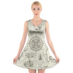 Vintage World Map Antique V-neck Sleeveless Dress by Proyonanggan