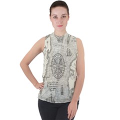 Vintage World Map Antique Mock Neck Chiffon Sleeveless Top by Proyonanggan