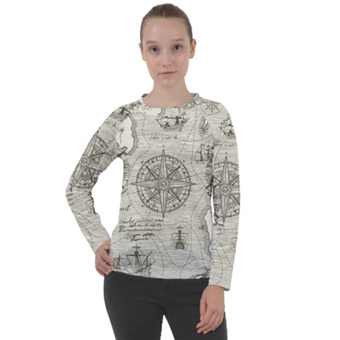 Vintage World Map Antique Women s Long Sleeve Raglan Tee by Proyonanggan