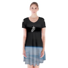 Amazing Stunning Astronaut Amazed Short Sleeve V-neck Flare Dress