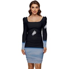 Amazing Stunning Astronaut Amazed Women Long Sleeve Ruched Stretch Jersey Dress by Proyonanggan