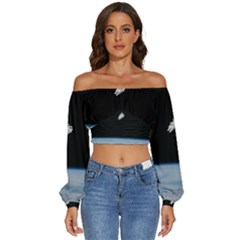 Amazing Stunning Astronaut Amazed Long Sleeve Crinkled Weave Crop Top by Proyonanggan