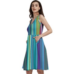 Color Stripes Sleeveless V-Neck Skater Dress with Pockets