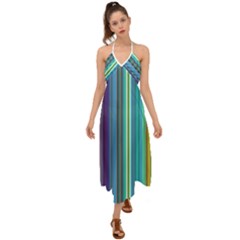 Color Stripes Halter Tie Back Dress 