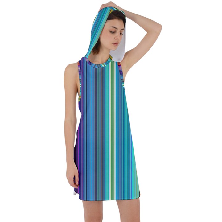 Color Stripes Racer Back Hoodie Dress