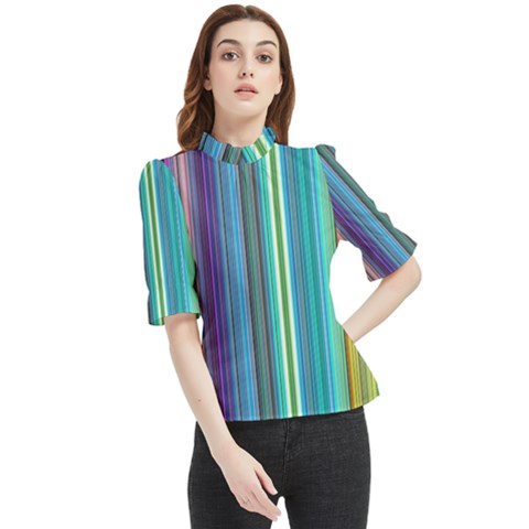 Color Stripes Frill Neck Blouse by Proyonanggan