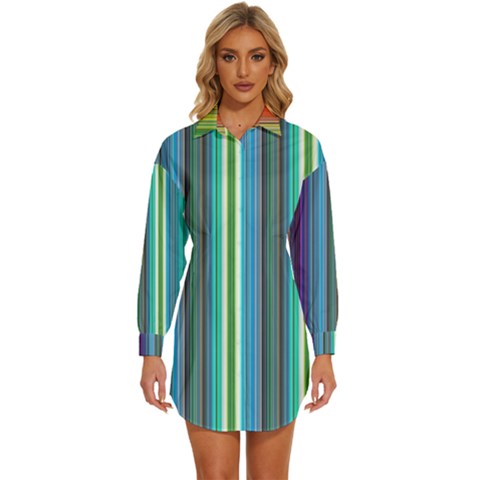 Color Stripes Womens Long Sleeve Shirt Dress by Proyonanggan