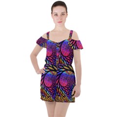 3d Fractal Mandelbulb Ruffle Cut Out Chiffon Playsuit