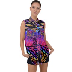 3d Fractal Mandelbulb Sleeveless Chiffon Button Shirt