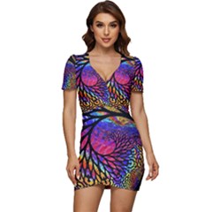 3d Fractal Mandelbulb Low Cut Cap Sleeve Mini Dress by Proyonanggan