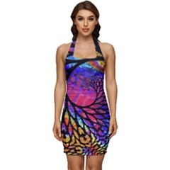 3d Fractal Mandelbulb Sleeveless Wide Square Neckline Ruched Bodycon Dress by Proyonanggan