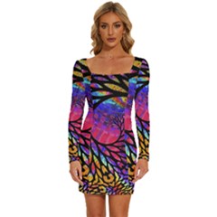 3d Fractal Mandelbulb Long Sleeve Square Neck Bodycon Velvet Dress by Proyonanggan