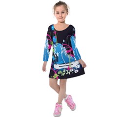 Sneakers Shoes Patterns Bright Kids  Long Sleeve Velvet Dress