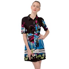 Sneakers Shoes Patterns Bright Belted Shirt Dress by Proyonanggan