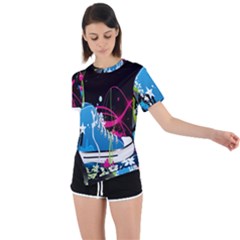 Sneakers Shoes Patterns Bright Asymmetrical Short Sleeve Sports Tee by Proyonanggan