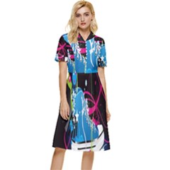 Sneakers Shoes Patterns Bright Button Top Knee Length Dress by Proyonanggan