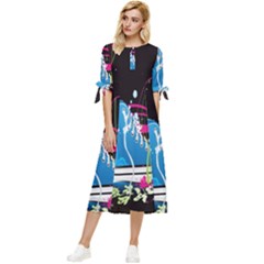 Sneakers Shoes Patterns Bright Bow Sleeve Chiffon Midi Dress by Proyonanggan