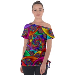 Color Spiral Off Shoulder Tie-up Tee