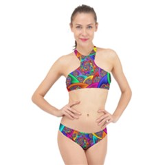 Color Spiral High Neck Bikini Set