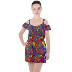 Color Spiral Ruffle Cut Out Chiffon Playsuit