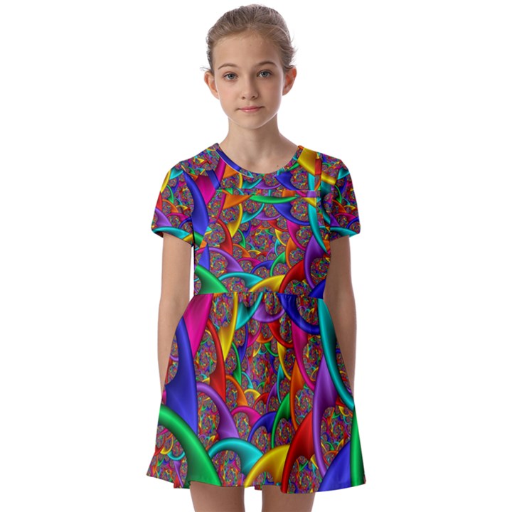 Color Spiral Kids  Short Sleeve Pinafore Style Dress