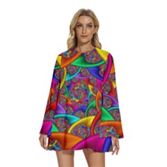 Color Spiral Round Neck Long Sleeve Bohemian Style Chiffon Mini Dress by Proyonanggan