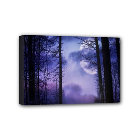 Moonlit A Forest At Night With A Full Moon Mini Canvas 6  X 4  (stretched) by Proyonanggan