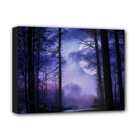 Moonlit A Forest At Night With A Full Moon Deluxe Canvas 16  X 12  (stretched)  by Proyonanggan