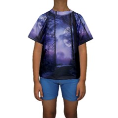 Moonlit A Forest At Night With A Full Moon Kids  Short Sleeve Swimwear by Proyonanggan