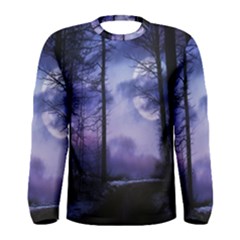 Moonlit A Forest At Night With A Full Moon Men s Long Sleeve Tee by Proyonanggan