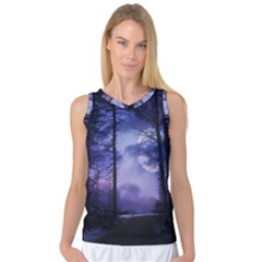 Moonlit A Forest At Night With A Full Moon Women s Basketball Tank Top by Proyonanggan