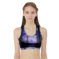 Moonlit A Forest At Night With A Full Moon Sports Bra With Border by Proyonanggan