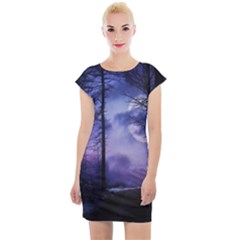 Moonlit A Forest At Night With A Full Moon Cap Sleeve Bodycon Dress by Proyonanggan