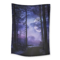 Moonlit A Forest At Night With A Full Moon Medium Tapestry by Proyonanggan