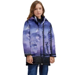 Moonlit A Forest At Night With A Full Moon Kids  Hooded Longline Puffer Jacket