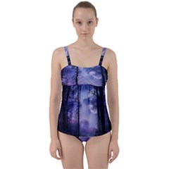 Moonlit A Forest At Night With A Full Moon Twist Front Tankini Set