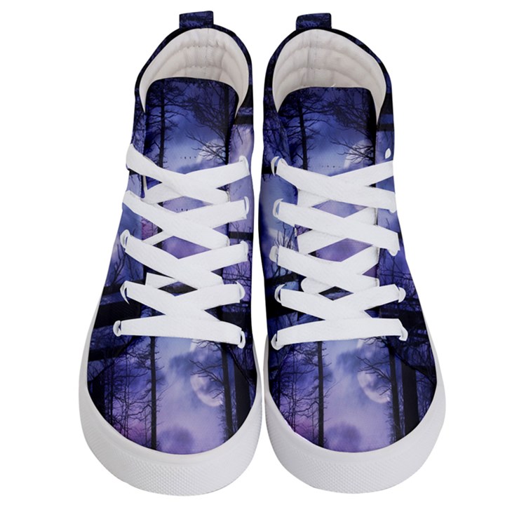 Moonlit A Forest At Night With A Full Moon Kids  Hi-Top Skate Sneakers